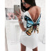 Rochie de plaja imprimeu fluture, decoltat in V la spate